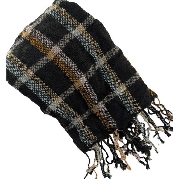 Madewell Wool Blend Black Tartan Plaid Scarf - Picture 4 of 7